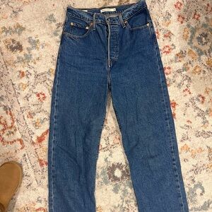 Levi Ribcage Straight Blue Denim Jeans Size 28